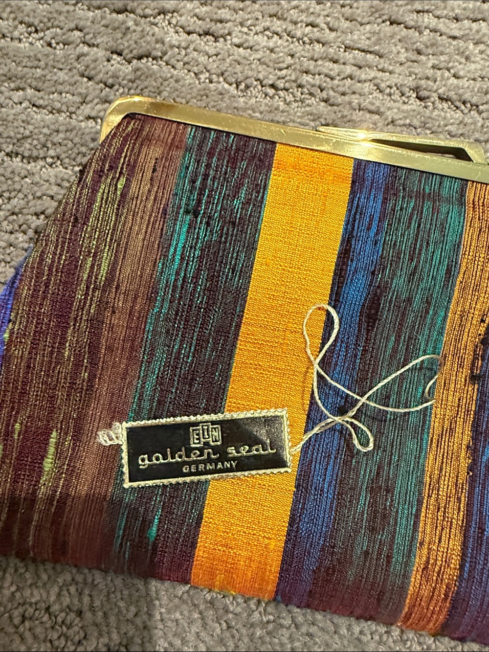 Vintage Neiman Marcus Hand Woven Silk Multicolor Striped Frame Clutch - Picture 6 of 9